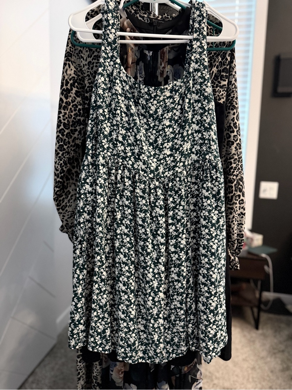 Old Navy Dark Green and White Floral Midi Dress